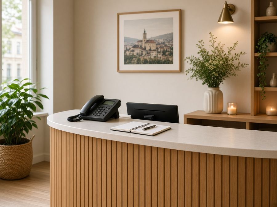 Contact desk at Nigher Bitters Atelier in Cluj-Napoca